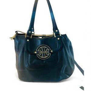 Tory Burch Amanda Black Leather Hobo Tote Bag Convertible Shoulder Crossbody
